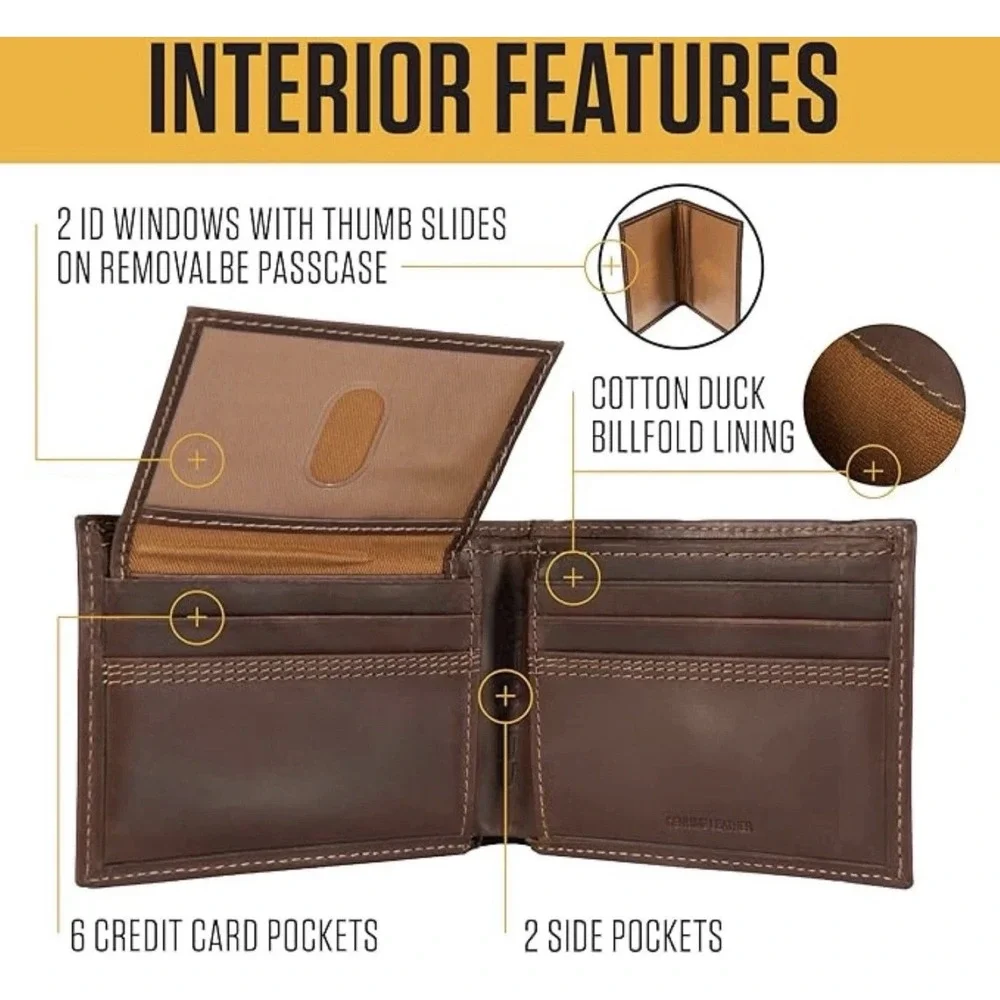 Carhartt Men's Detroit Passcase Leather Triple stitched Wallet Brand New